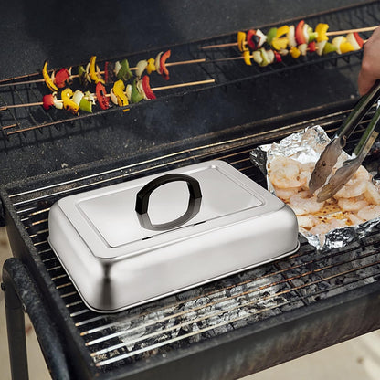 Leonyo 13 x 9 Inch Rectangular Basting Cover Set of 2, Stainless Steel Cheese Melting Dome Lid with Adjustable Vent Heavy Duty for Outdoor&Indoor Flat Top Griddle Accessories Teppanyaki BBQ Grilling