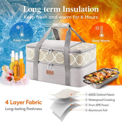 Lifewit Insulated Single Decker Casserole Carrier, Lasagna Lugger Holder for Hot or Cold Food, Fits 9" x 13" Baking Dish, Thermal Lunch Tote Bag for Potluck Parties, Picnic and Cookouts, Grey