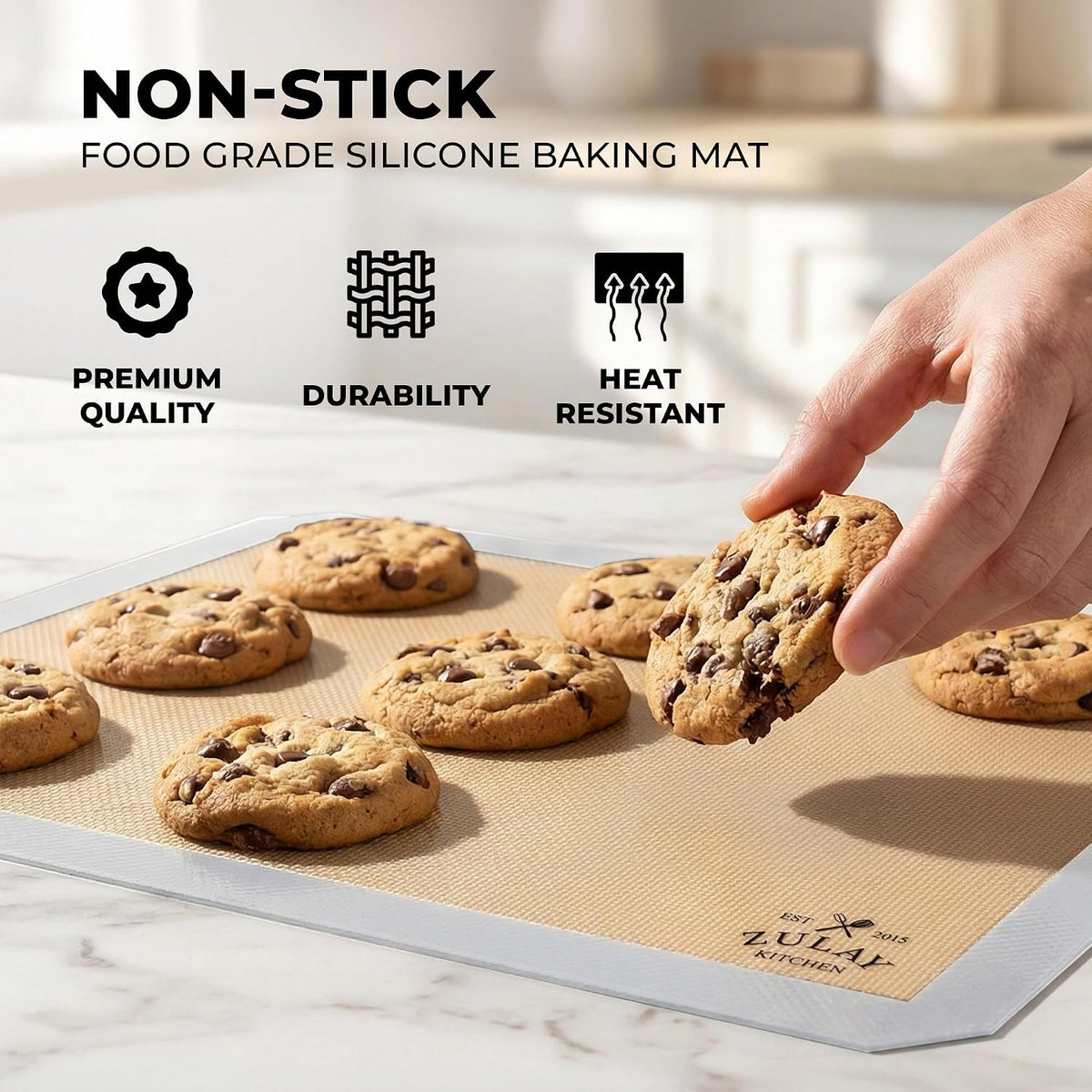 Zulay Kitchen Silicone Baking Mat – 16.5"×11.6" BPA-Free Reusable Baking Sheet, Heat Resistant 480°F – Non-Slip Border, Perfect for Cookies, Bread, Pastries & Oven Use - (Dark Gray)