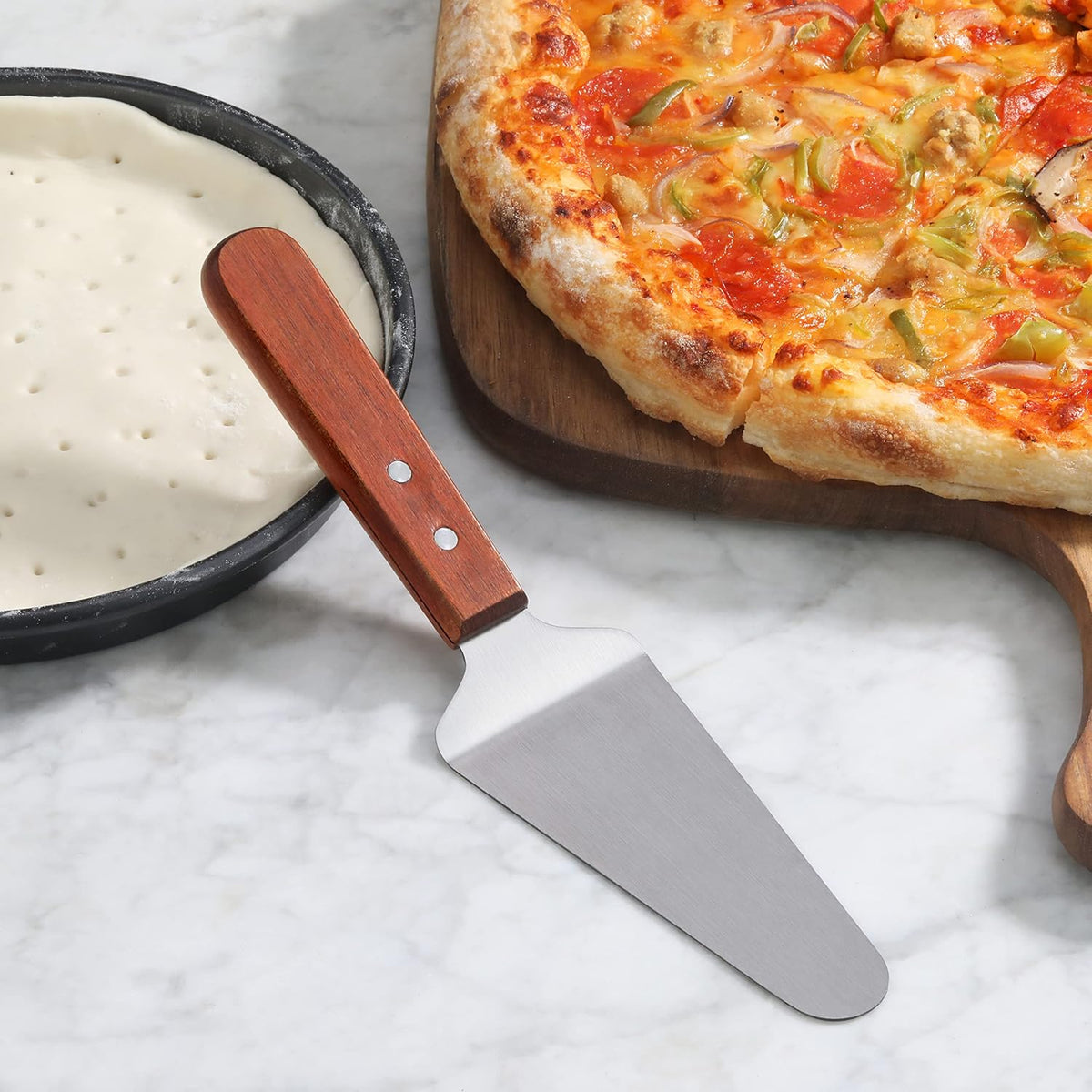 New Star Foodservice Stainless Steel Pie Server with Wood Handle, 10-Inch Restaurant Grade Cake, Pie, Pizza Slice, and Dessert Serving Spatula