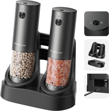 FORLIM Electric Salt & Pepper Grinder Set, Rechargeable 2 Pack, Black White