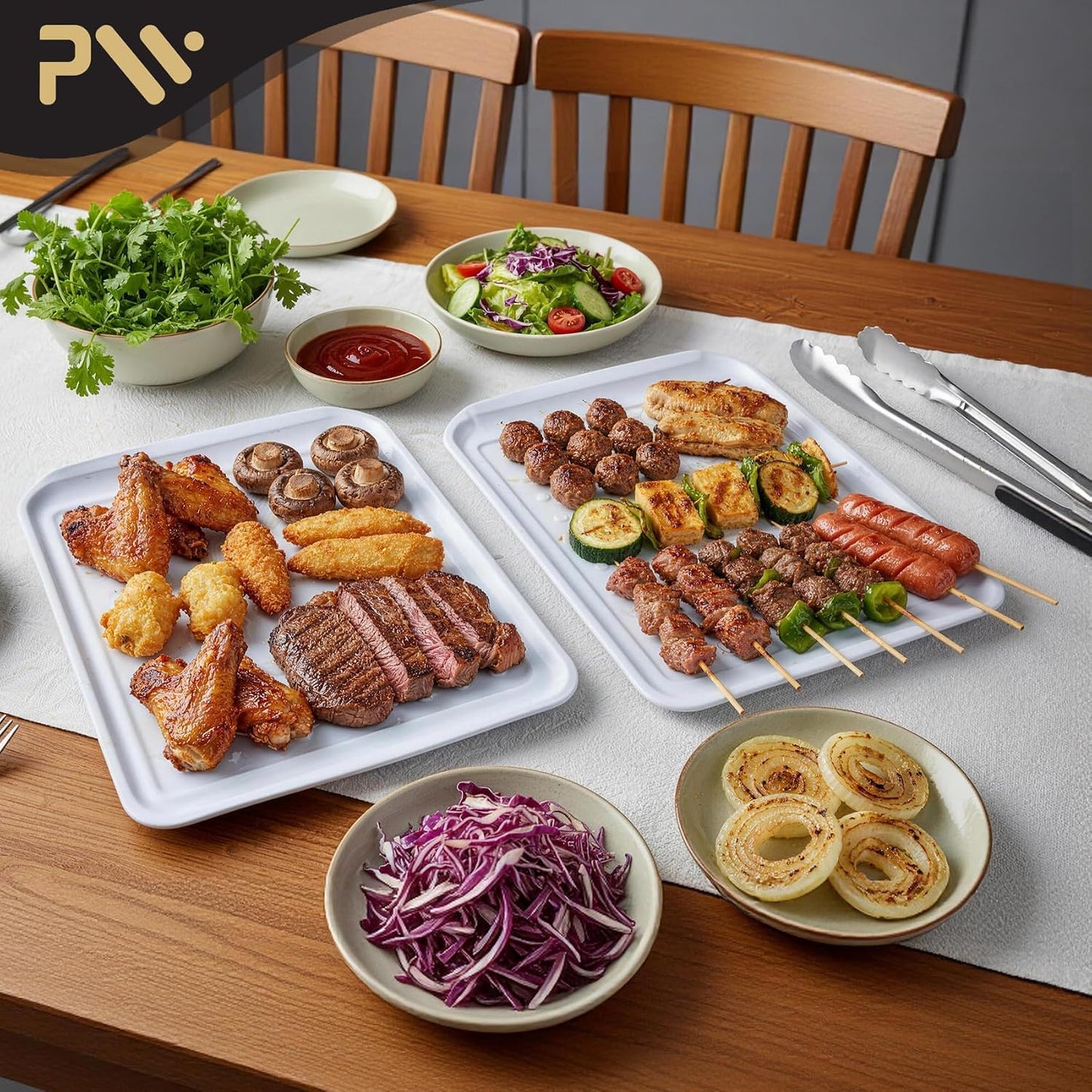 Grill Prep Trays Set of 2, Grill Tray for BBQ Meat Prep, Marinating & Serving, Large Melamine Grilling Prep and Serve Trays with Deep Raised Edges, Outdoor Grill Serving Tray, BPA Free