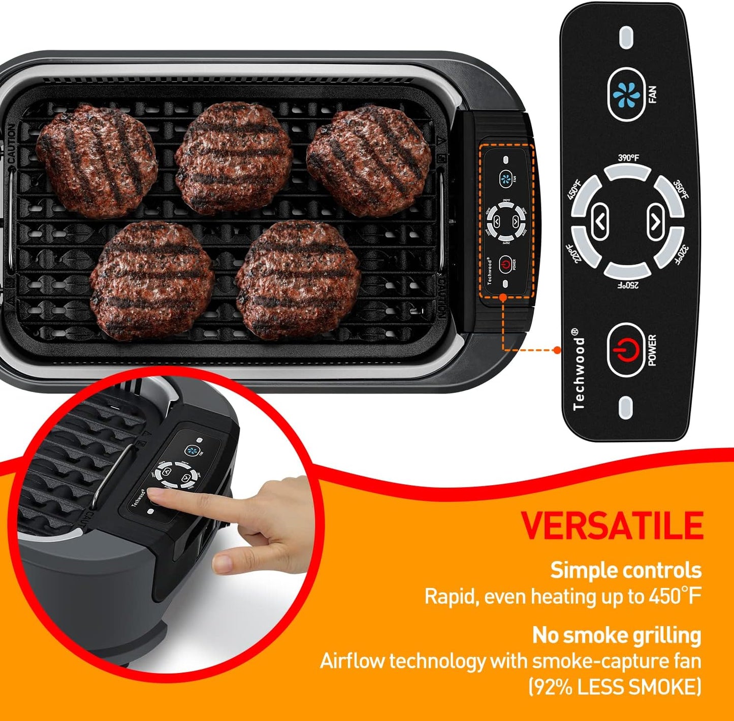 Techwood Indoor Grill Smokeless Grill, Electric Korean BBQ Grill with Glass Lid, Turbo Smoke Extractor Technology, Dishwasher-Safe Drip Tray & Nonstick Grilling Removable Plate, Black, 1500W