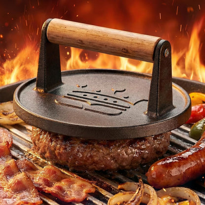 Smash Burger Press 6.5",Cast Iron Flat Round Burger Smasher, Gift