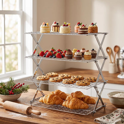 LIANYU 4-Tier Cooling Rack for Baking & Cooking, Collapsible & Space-Saving