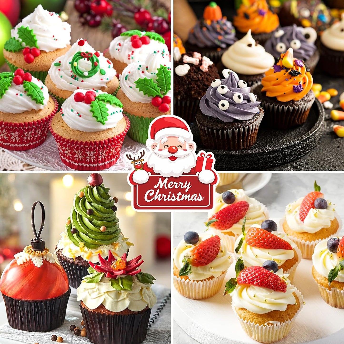 24 Pack Reusable Silicone Cupcake Baking Cups, 2.96 inch Multicolor Cups, Non-stick Muffin Liners for Weddings, Birthday, Party Halloween Christmas