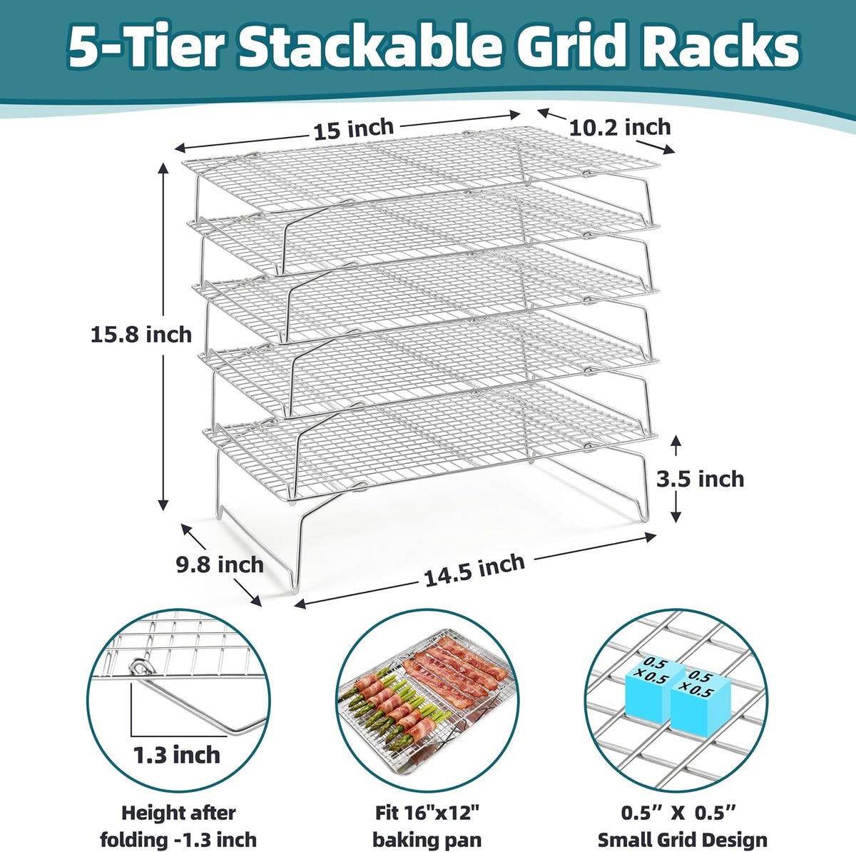 P&P CHEF 4 Tier Stackable Cooling Racks for Cooking and Baking, 15" x 10"