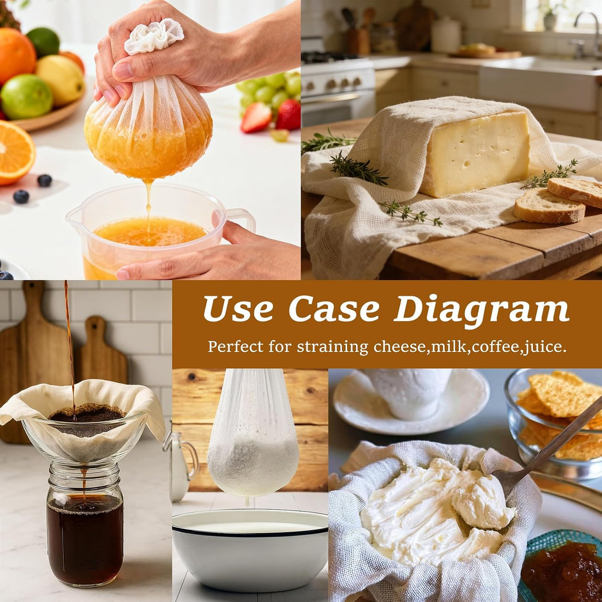 Reusable Cheese Cloths, Organic Cotton Cheese Cloths 20x20 inches, Suitable For Filtering, With Edges, Cheese-Making, Juicing, Baking and Turkey Cooking.