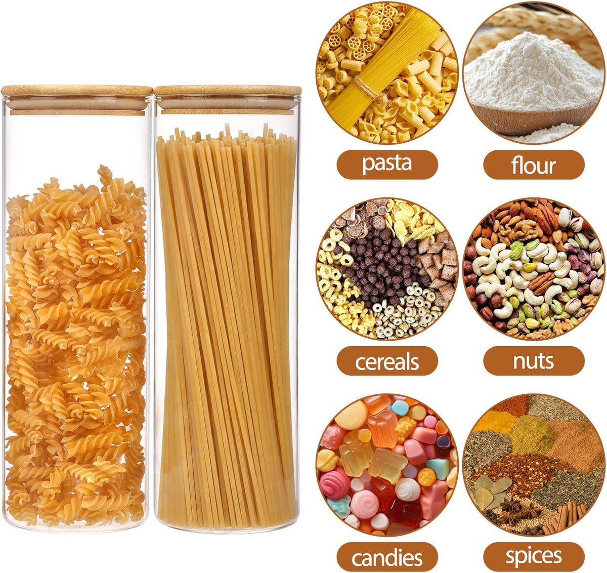 Moretoes 3 Pack 2qt Glass Storage Containers with Bamboo Press Lids, Large Airtight Food Storage Jars for Pantry, Flour, Sugar, Dry Goods