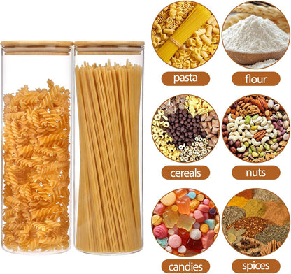 Moretoes 3 Pack 2qt Glass Storage Containers with Bamboo Press Lids, Large Airtight Food Storage Jars for Pantry, Flour, Sugar, Dry Goods