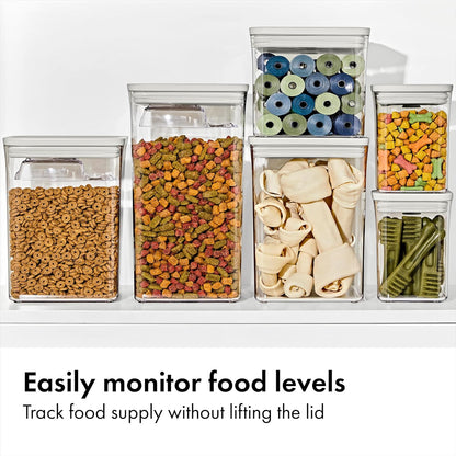 OXO Good Grips Pet POP Container – 6.0 Qt/5.7 L with Half Scoop, Ideal for up to 6.5lbs of Dog Food or 4.5lbs of Cat Food, Airtight Dog and Cat Food Storage Container, BPA Free, Clear