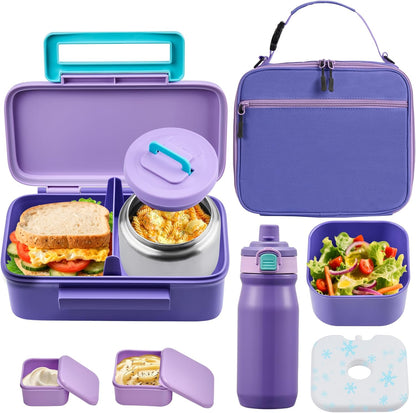 PIQUEBAR Kids Lunch Box with 8oz Thermo, Leakproof Bento Box with Insulated Bag, Kids Insulated Water Bottle with Straw, Food Lunch Container for Back to School Girls, Pink