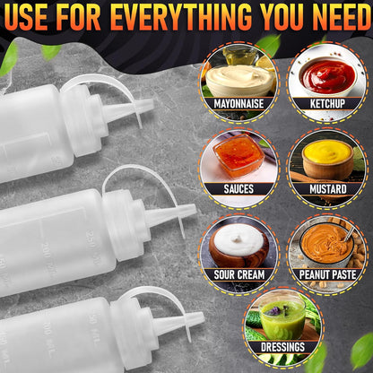 BURIUS Inverted Condiment Squeeze Bottles 16 oz for Sauces, Honey