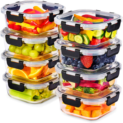 Sorbus 16pc (8 Rectangular 35oz Food Storage Containers and 8 Airtight Lids) – 4.4 Cup Glass Meal Prep Containers, Dishwasher, Freezer, and Oven Safe – Reusable Glass Food Containers for Meal Prep
