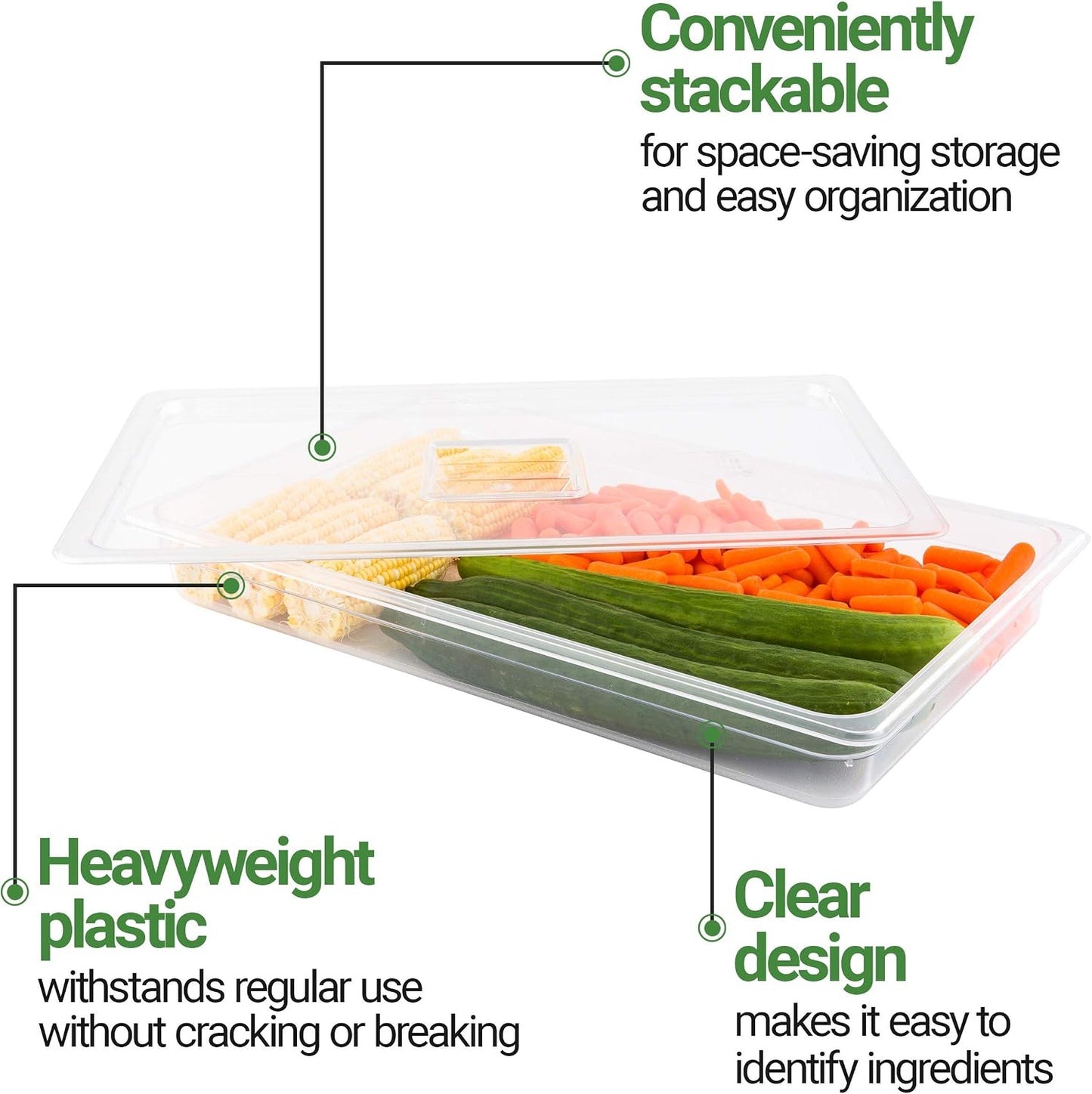 Restaurantware-2.5 Inch Deep Food Pans, 1 1/6 Size Commercial Food Storage Container - Freezable, Break-Resistant, Clear Plastic Cold Pans, Dishwashable, For Kitchens, Restaurants, Or Cafeterias