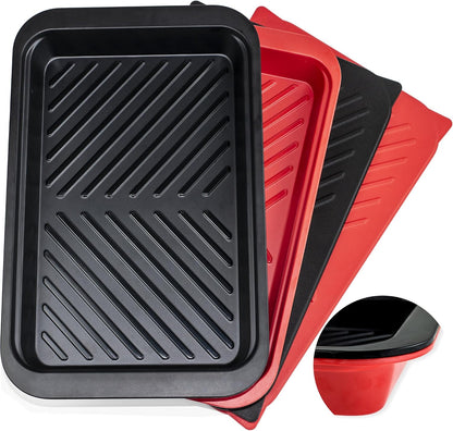 Czlizdyt Deep Grilling Prep and Serve Trays with lid, BBQ Tray for Marinating Raw and Cooked Food, Diswasher Safe Nesting Trays Black in Red