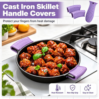 10Pcs Cast Iron Handle Cover, Silicone Pot Holders
