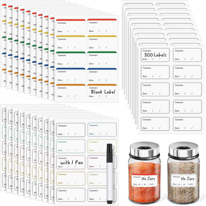 Segarty Food Label Stickers, 300 Pcs Blank Expiration Date Stickers to Write On, with 1 Black Pen, Waterproof Removable Freezer Labels for Glass Spice Jars, Canister, Food Container
