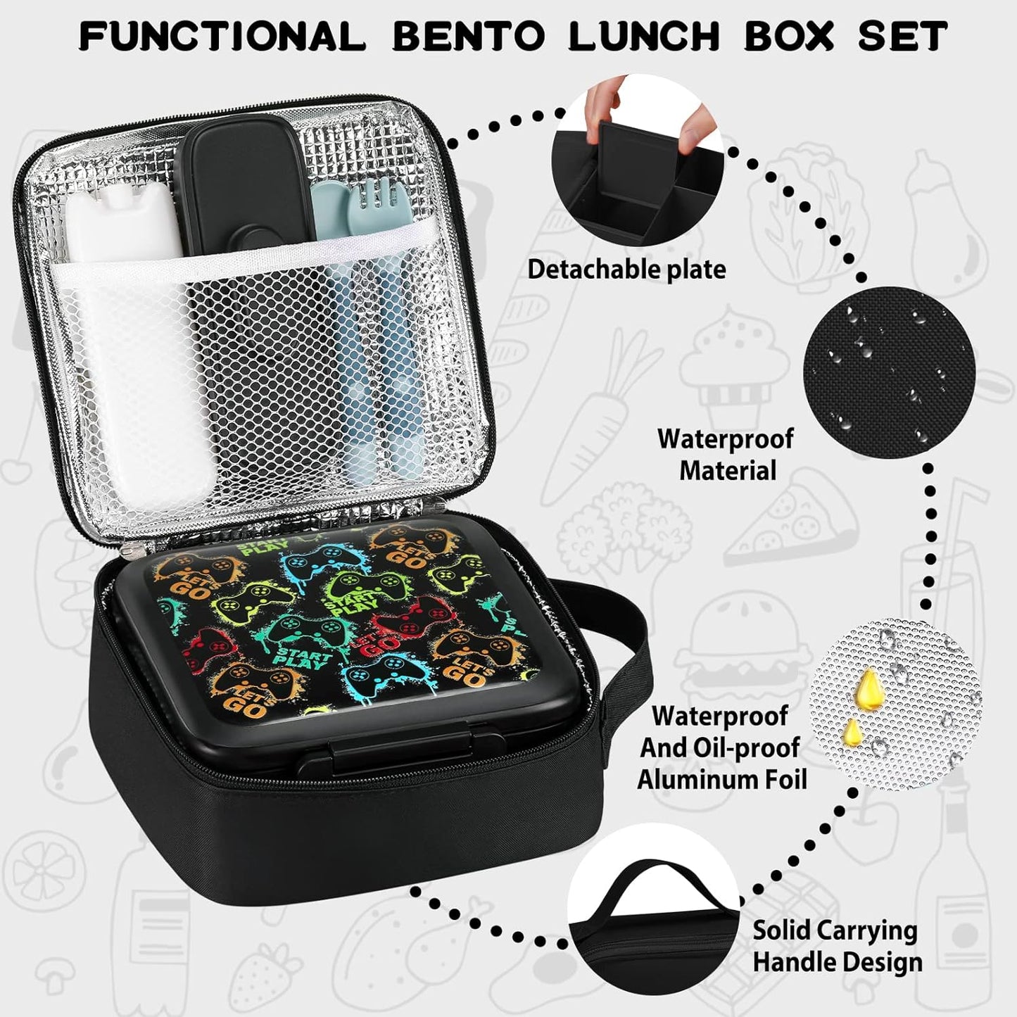 JXXM Bento Lunch Box for Kids With 8oz Soup thermo,Leak-proof Lunch Containers with 5 Compartment,thermo Food Jar and Lunch Bag, Food Containers for School (A-Blue(Extreme Locomotive))