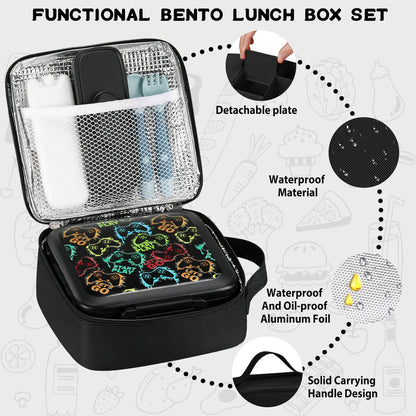 JXXM Bento Lunch Box for Kids With 8oz Soup thermo,Leak-proof Lunch Containers with 5 Compartment,thermo Food Jar and Lunch Bag, Food Containers for School (A-Blue(Extreme Locomotive))