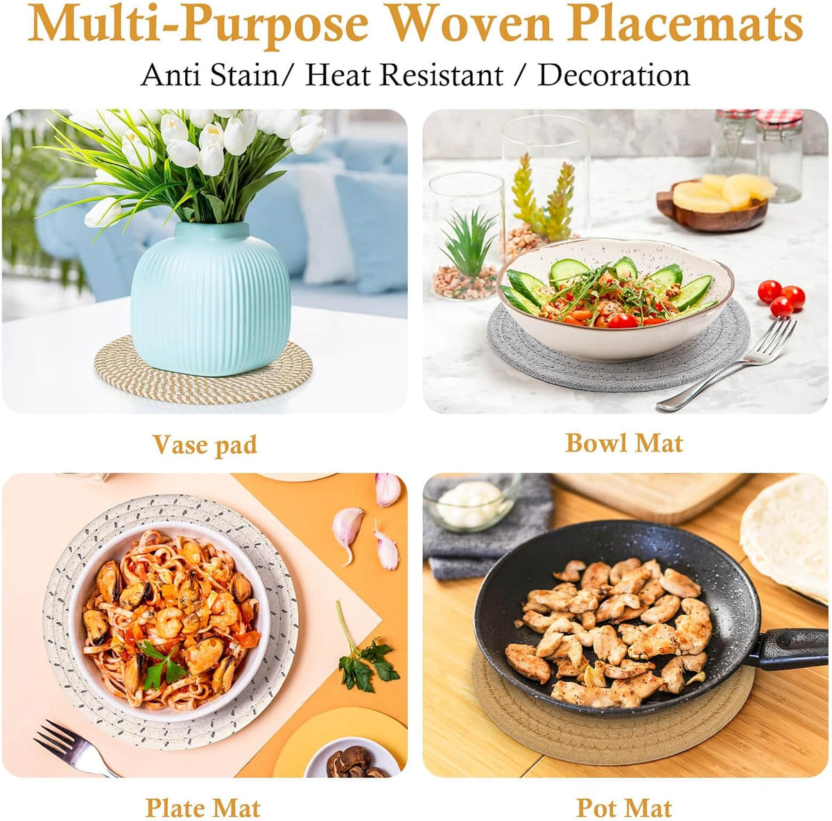 Billbotk 8'' Trivets Hot Dishes, Hot pots and Pans, 6 Heat Resistant Hot Pads, Pot Holders Kitchen, Hot Plate Mats Kitchen Countertops, Table, Home Essentials New Home and Farmhouse Decor