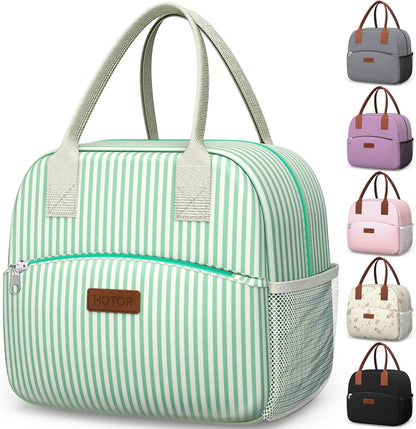 HOTOR Lunch Bag for Women & Men - Wear-Resistant Insulated Lunch Box with Large Capacity, Multi-Functional Cooler Bag for Office, Picnic, Pink with White Daisy, 10L,10.60" x 5.90" x 9.50"