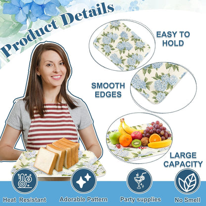 Whaline 3Pcs Hydrangea Flower Serving Trays Melamine Platter Spring Summer Floral Serving Dishes for Party Sharing Snack Fruit Dessert Supplies, 13 x 10 inch