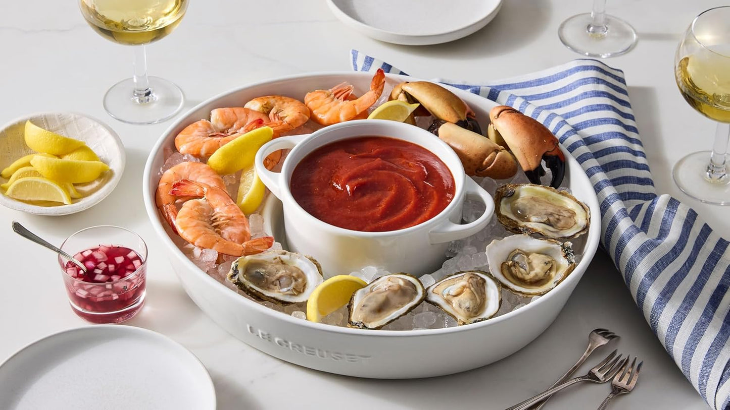 Le Creuset Stoneware Signature Oval Chip and Dip Platter, 13", White