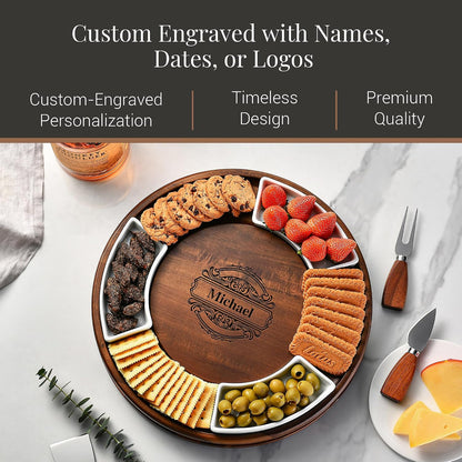 Shanik Acacia Wood Lazy Susan Cheese Board Set – Rotating Charcuterie Platter, Elegant Serving Tray for Appetizers, Snacks, Parties & Weddings