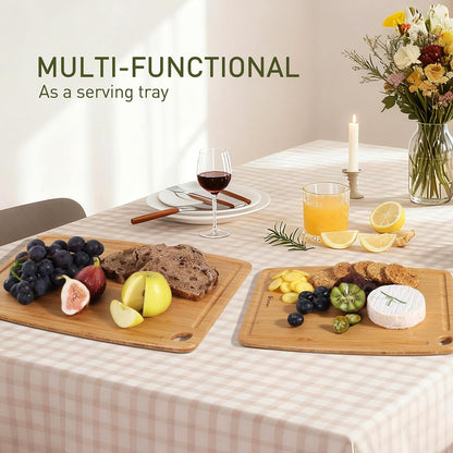 Lightweight Durable Bamboo Cutting Board Set with Non-Slip Feet, Wood Cutting Board for Busy Kitchen, Easy Clean Wooden Chopping Boards with Juice Groove Best House Warming Gift Set of 3 (S+M+L)