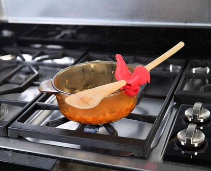 HOME-X Red Rooster Spoon Holder, Pot/Pan Clip Kitchen Accessories, Fun Hostess Gifts