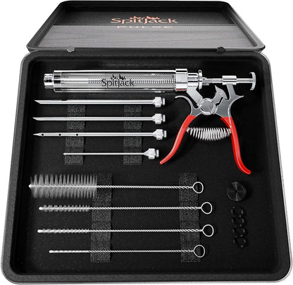 SpitJack PULSE Meat Injector Gun, BBQ Meat Marinade Injector Kit for Brisket, Pork Shoulder, and Chicken, 50ml with 4 Stainless Steel Needles, Case and Guide