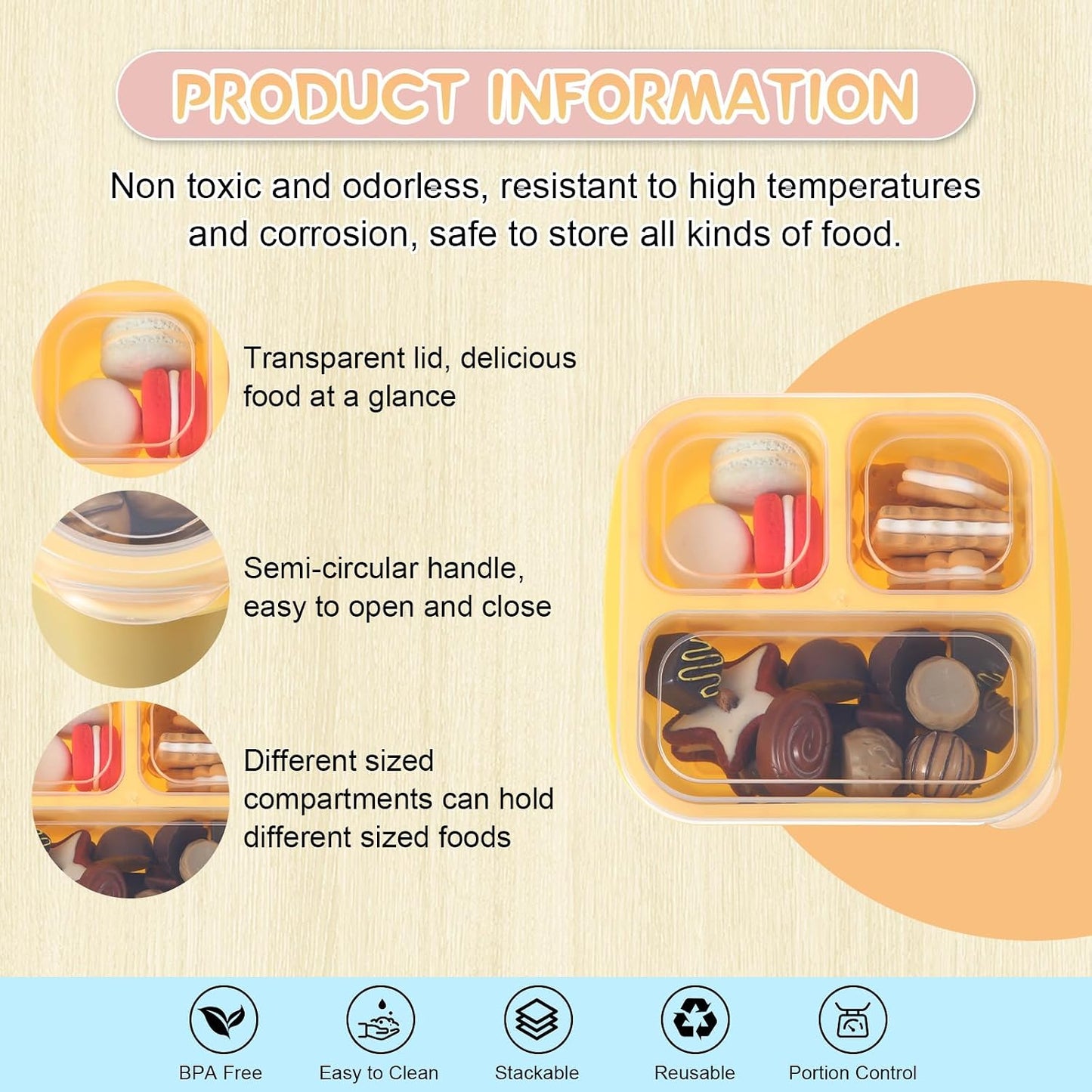 Honeydak 5 Pack Snack Containers 3 Compartment Bento Snack Boxes Divided Meal Prep Containers with Lids Reusable Adults Lunch Food Storage Box for School Work Travel(Elderberry)