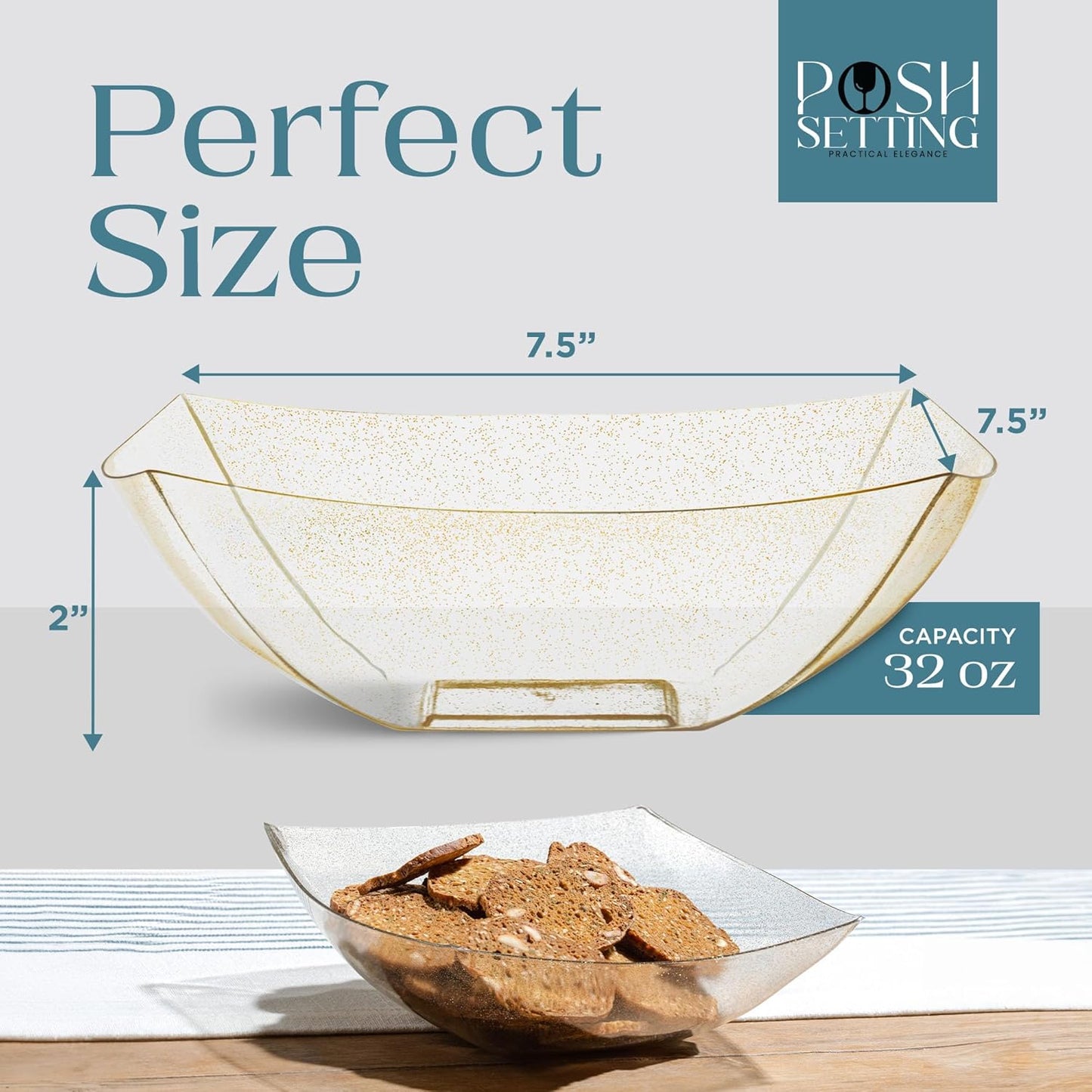 Posh Setting - White Plastic Square Serving Bowls for Party (16oz - 4 Pack), Disposable & Candy Containers for Party Table & Buffet