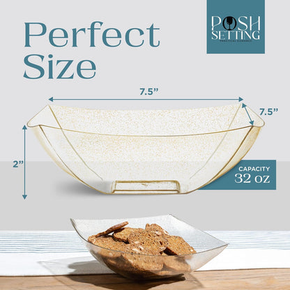 Posh Setting - White Plastic Square Serving Bowls for Party (16oz - 4 Pack), Disposable & Candy Containers for Party Table & Buffet