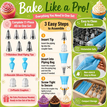 Hendiy Large Piping Tips Set, 2D 2F 1M 4B 1A 6B 853 with Reusable Bag