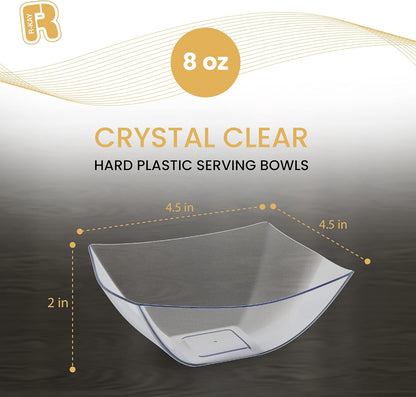R-kay 6 Pack Square Plastic Serving Bowls - Clear Plastic bowls 16 Oz - Disposable Serving Bowls Heavy Duty For Weddings Catering And Birthday parties