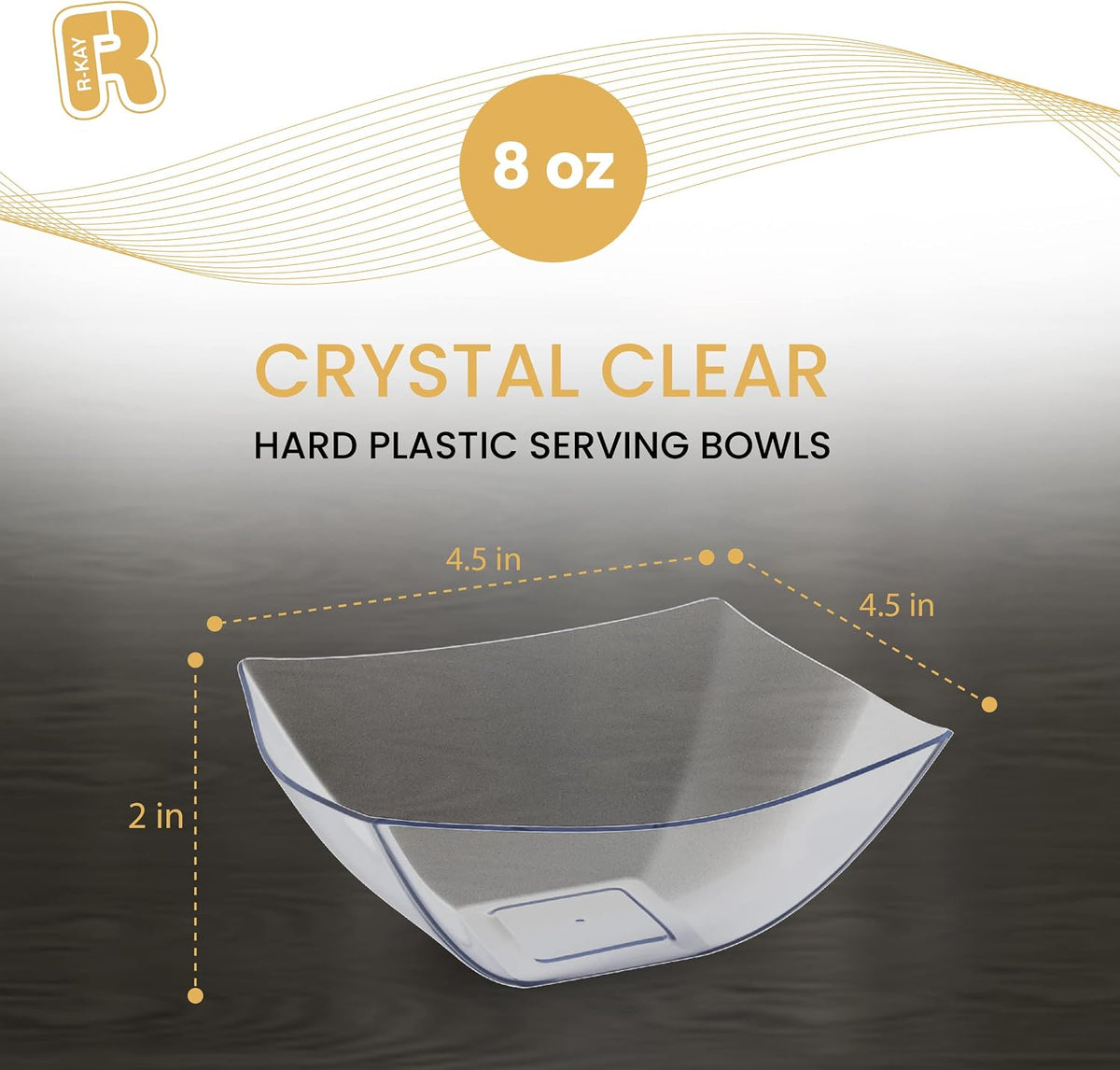 R-kay 6 Pack Square Plastic Serving Bowls - Clear Plastic bowls 16 Oz - Disposable Serving Bowls Heavy Duty For Weddings Catering And Birthday parties