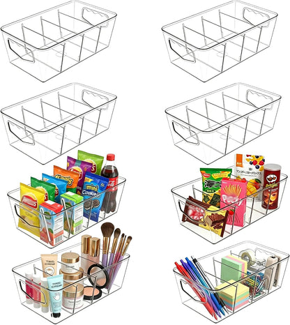 SPACELEAD 10 Pack Ultimate Clear Organizer Bins with Removable Dividers | The complete house organization solution for large families.Categorize everything from laundry supplies to pantry bulk items.