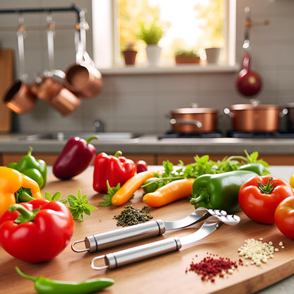 2pcs Stainless Steels Pepper Seed Corer Remover, Stainless Steel Tool, Chili Corer Remover with Serrated Slice and Handle Kitchen Tools Fruit and Vegetable