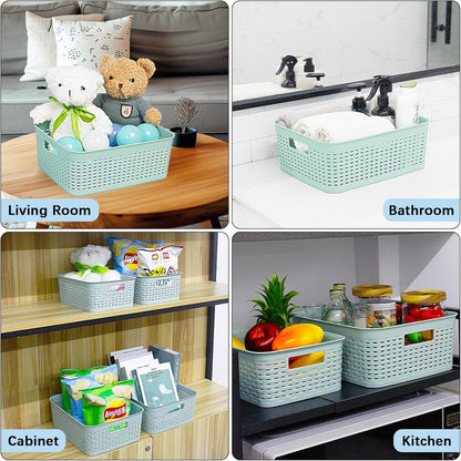 Soddeph Plastic Storage Baskets for Cabinets, Household Pantry Organization with Handle,Organizer Bins for Room,Bathrooms,Under-Sink,Kitchen (White, L-3PACK)