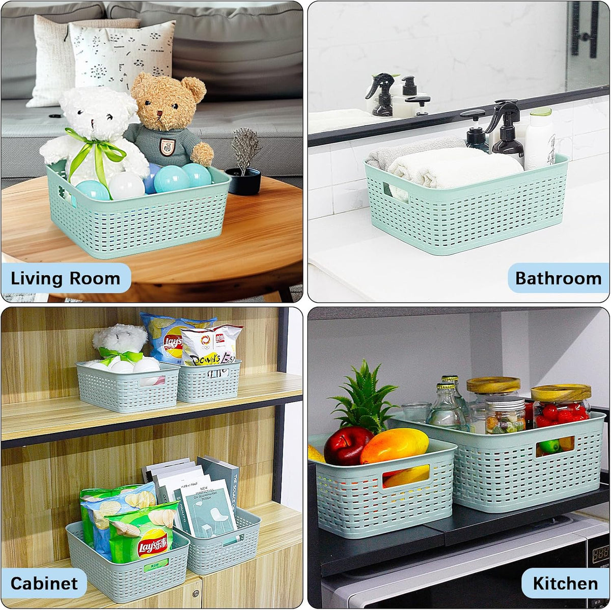 Soddeph Plastic Storage Baskets for Cabinets, Household Pantry Organization with Handle,Organizer Bins for Room,Bathrooms,Under-Sink,Kitchen (Black, L-3PACK)