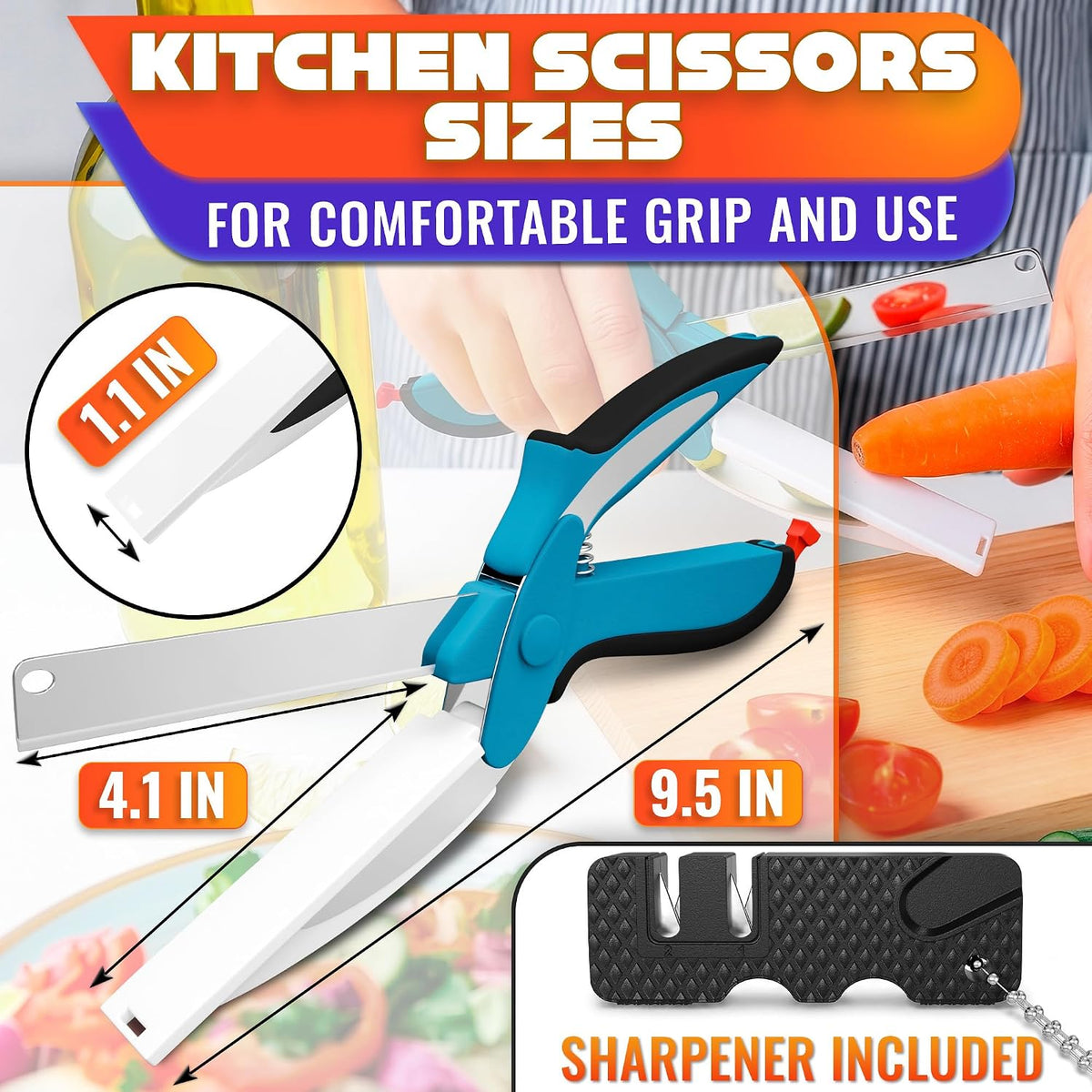 2 in 1 Kitchen Scissors for Food with Knife Sharpener (Grey)