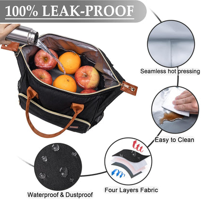 TuErCao Small Lunch Bag Lightweight Insulated Lunch Box for Women Work Portable Soft Cooler for Picnic Travel Road Trips, Loncheras para Mujer, Black