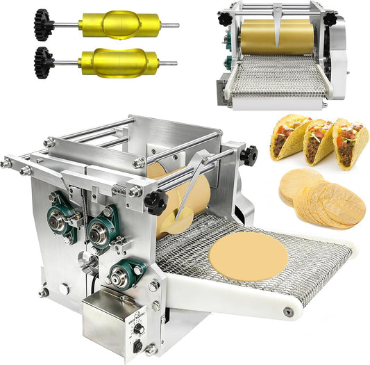Electric Tortilla Maker with 2 Molds(4in/6in), Automatic Corn Tortilla Making Machine with Adjustable Customize Thickness (1.5-5mm), Non-Stick Coating, Chapatti Machine for Pita Tortilla Pizza (Gold)
