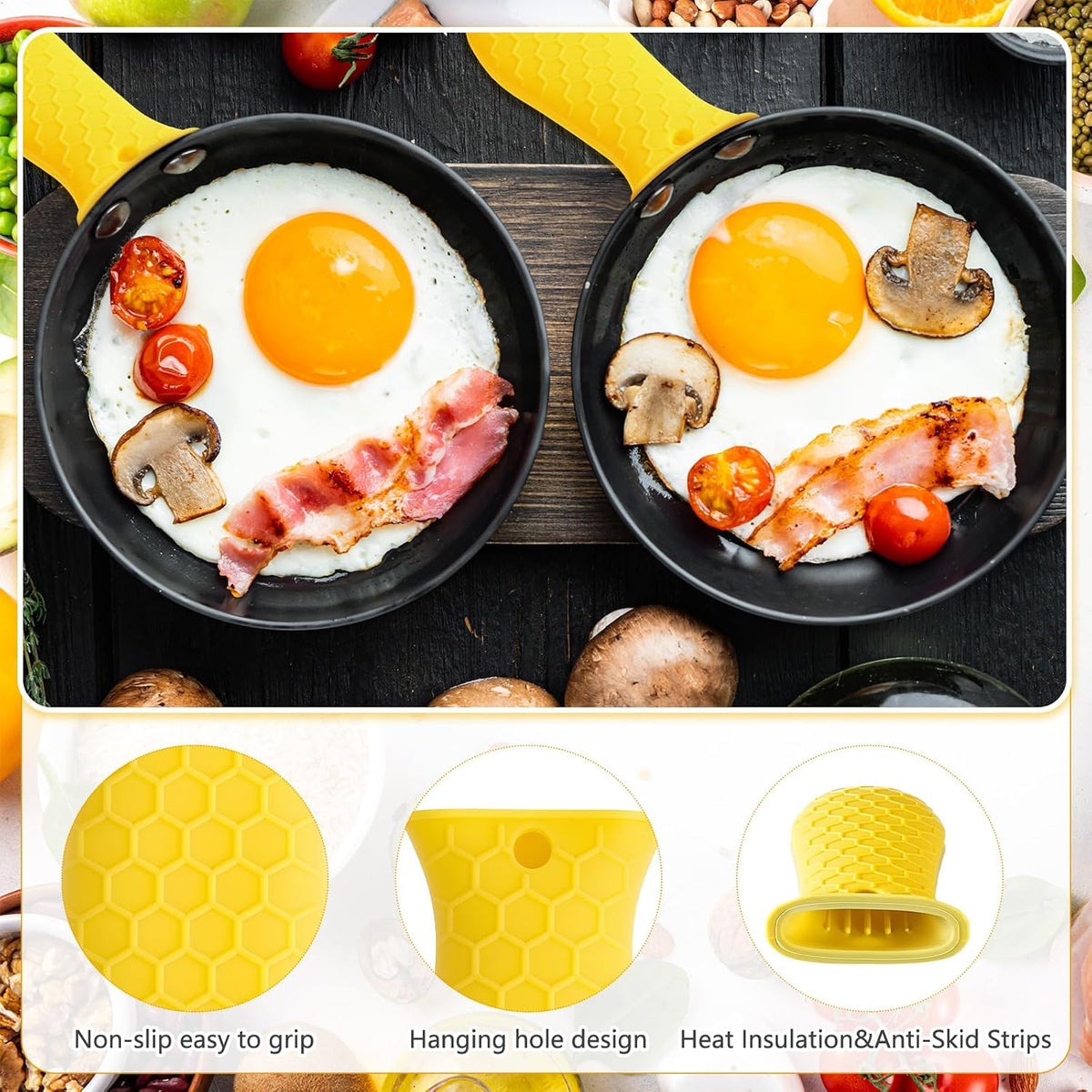 Patelai 2pcs Silicone Pan Handle Sleeve for Cast Iron Skillet, Black