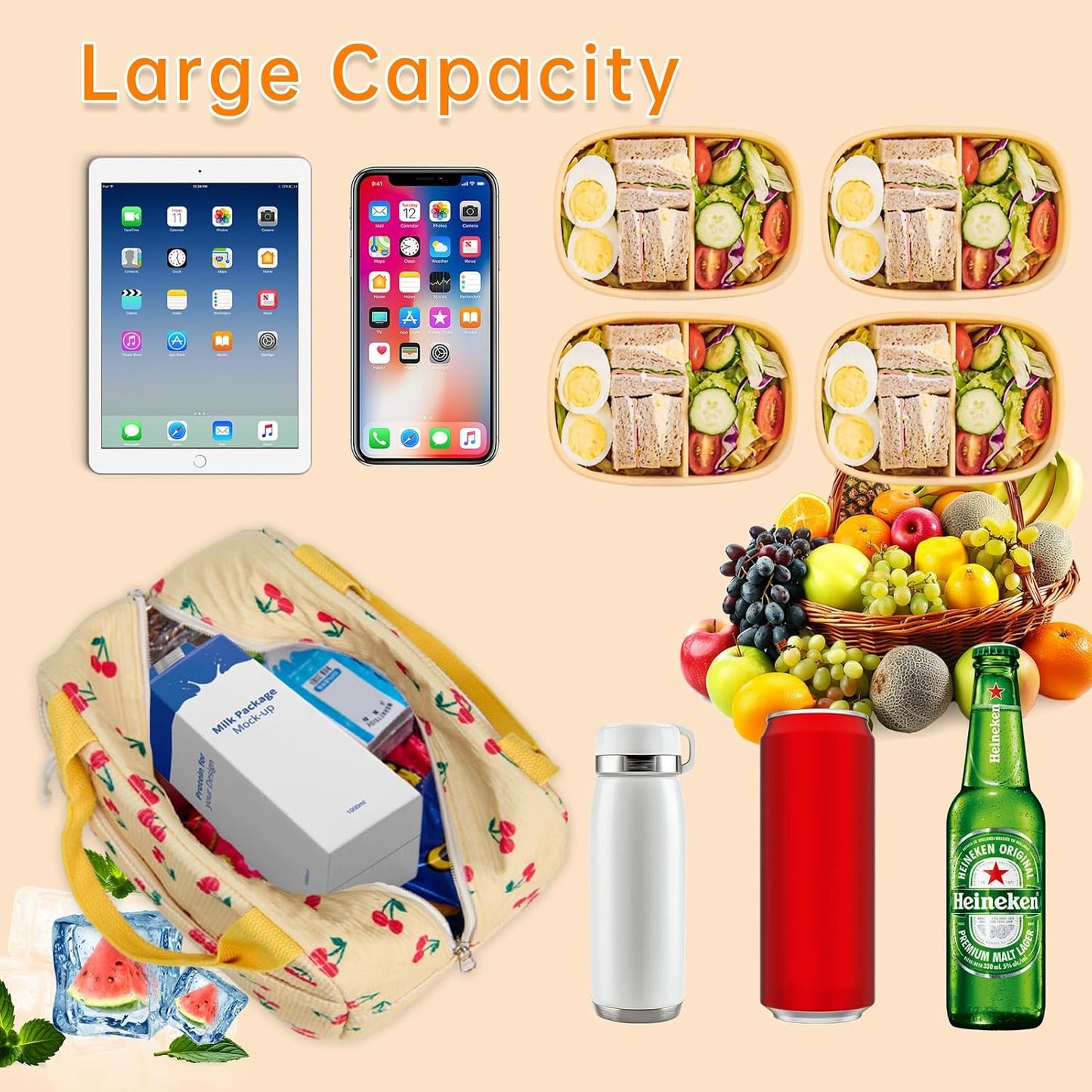 Lunch Bag for Women Men Girl,Large Cute Corduroy Lunch Tote Bags - Reusable Insulated Lunch Box for women with Handle, Leakproof WaterProof Design for Office, School, Work,Picnic.