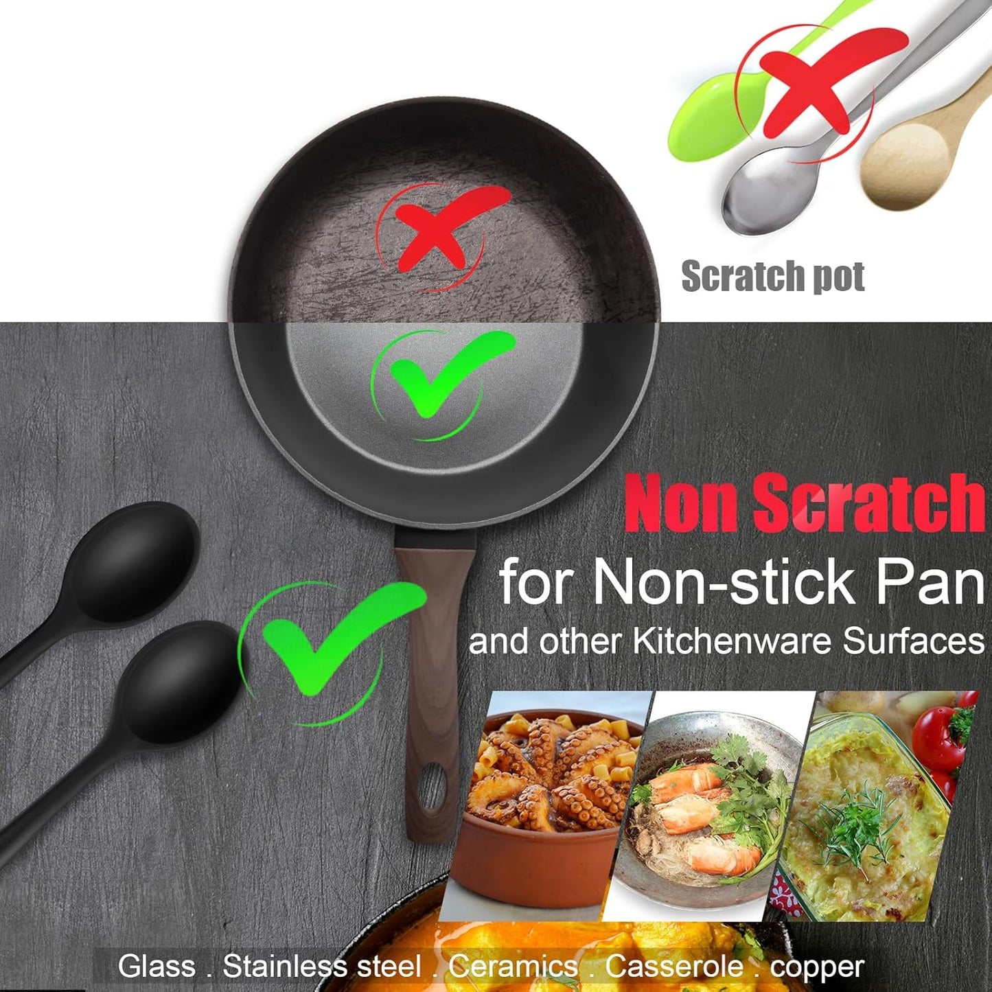Patelai 4 Pieces Small Silicone Cooking Spoons 8 Inch Heat Resistant Silicone Serving Stirring Spoon for Kitchen Nonstick Cooking Tool Basting Utensils Dishwasher Safe(Red, Orange, Green, Purple)