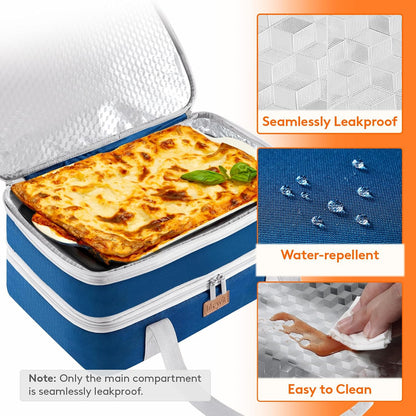 Lifewit Insulated Double Decker Casserole Carrier for Hot or Cold Food, Casserole Dish Carrying Case, Lasagna Holder for Potluck Parties, Picnic and Cookouts, Fits 9"x13" Baking Dish, Grey