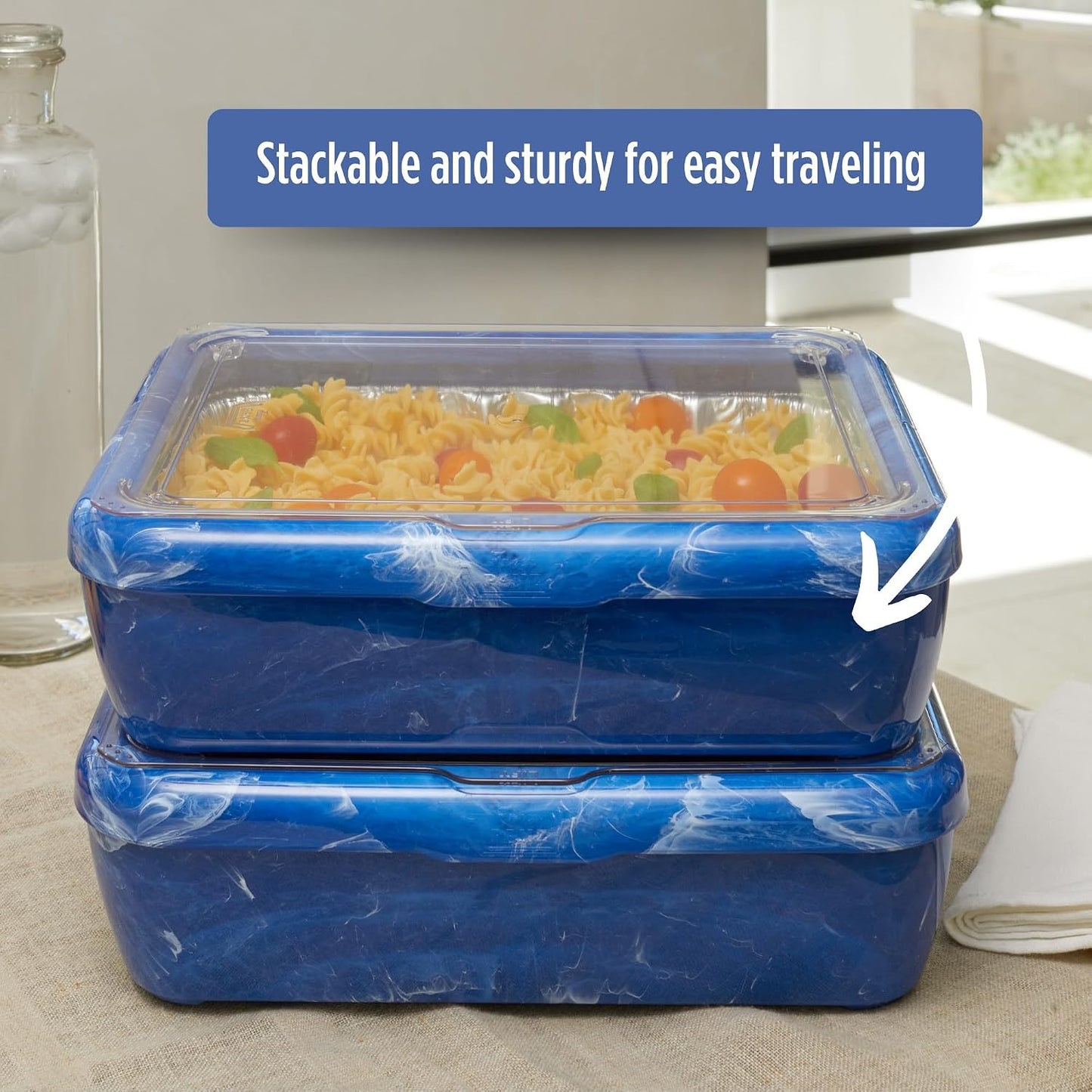 Fancy Panz Red Classic Aluminum Foil Pan Carrier with Secure Latch Lid - Reusable Casserole Carrier for Half Size Pans - Food Transport Holder for Potlucks, Parties, Tailgates & Entertaining